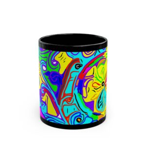 Psychedelic Sun & Swirl Black Mug — Colorful Abstract Coffee Cup (11oz/15oz)