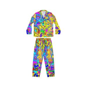 Psychedelic Floral Satin Pajama Set — Women's Colorful AOP Loungewear