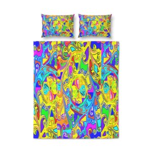 Bohemian Psychedelic Floral Quilt Cover Set — Vibrant Rainbow Bedding