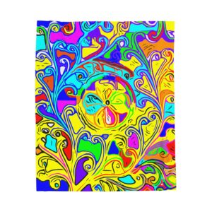 Psychedelic Floral Velveteen Plush Blanket – Vibrant Rainbow Boho Throw