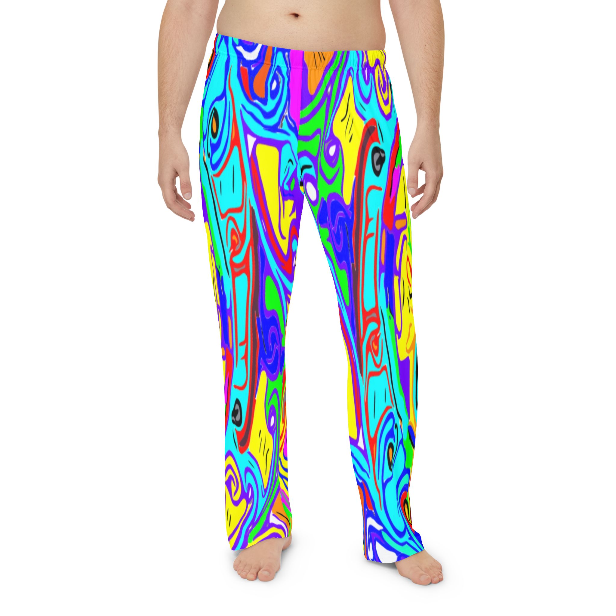 Men's Psychedelic Lounge Pants — Bright Swirl All-Over-Print Pajama Trousers - Image 3