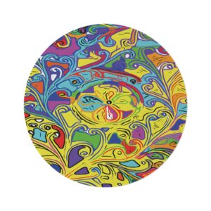 Psychedelic Floral Round Rug — Colorful Boho Mandala Floor Mat