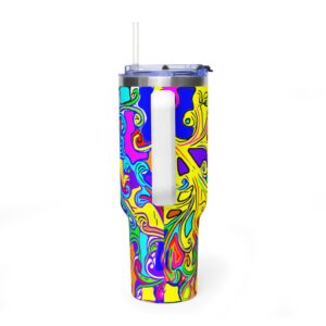 40oz Psychedelic Floral Tumbler - Bright Retro Neon Vacuum Insulated Cup