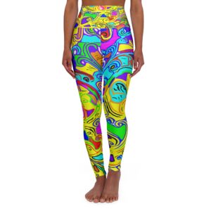 Psychedelic Swirl High-Waist Yoga Leggings — Bright Abstract Side Panel